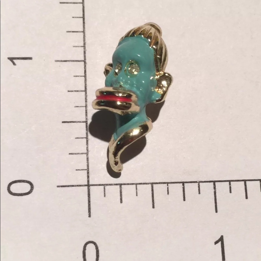 TRIBAL PIN TEAL FACED WITH A LIP PLATE RED LIPS White Crystal /Diamond like Eyes - Picture 2 of 8